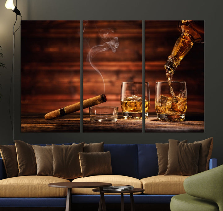 Whiskey Wall Art Canvas Print Home Decor Whiskey Cuban Cigar Bourbon Art Print