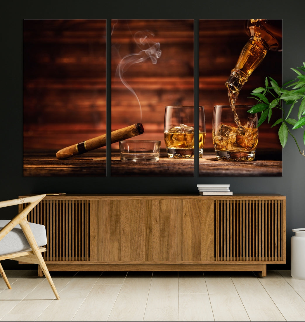 Whiskey Wall Art Canvas Print Home Decor Whiskey Cuban Cigar Bourbon Art Print