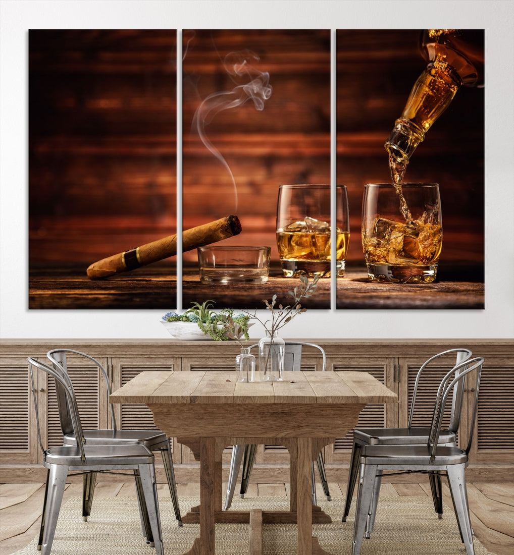 Whiskey Wall Art Canvas Print Home Decor Whiskey Cuban Cigar Bourbon Art Print