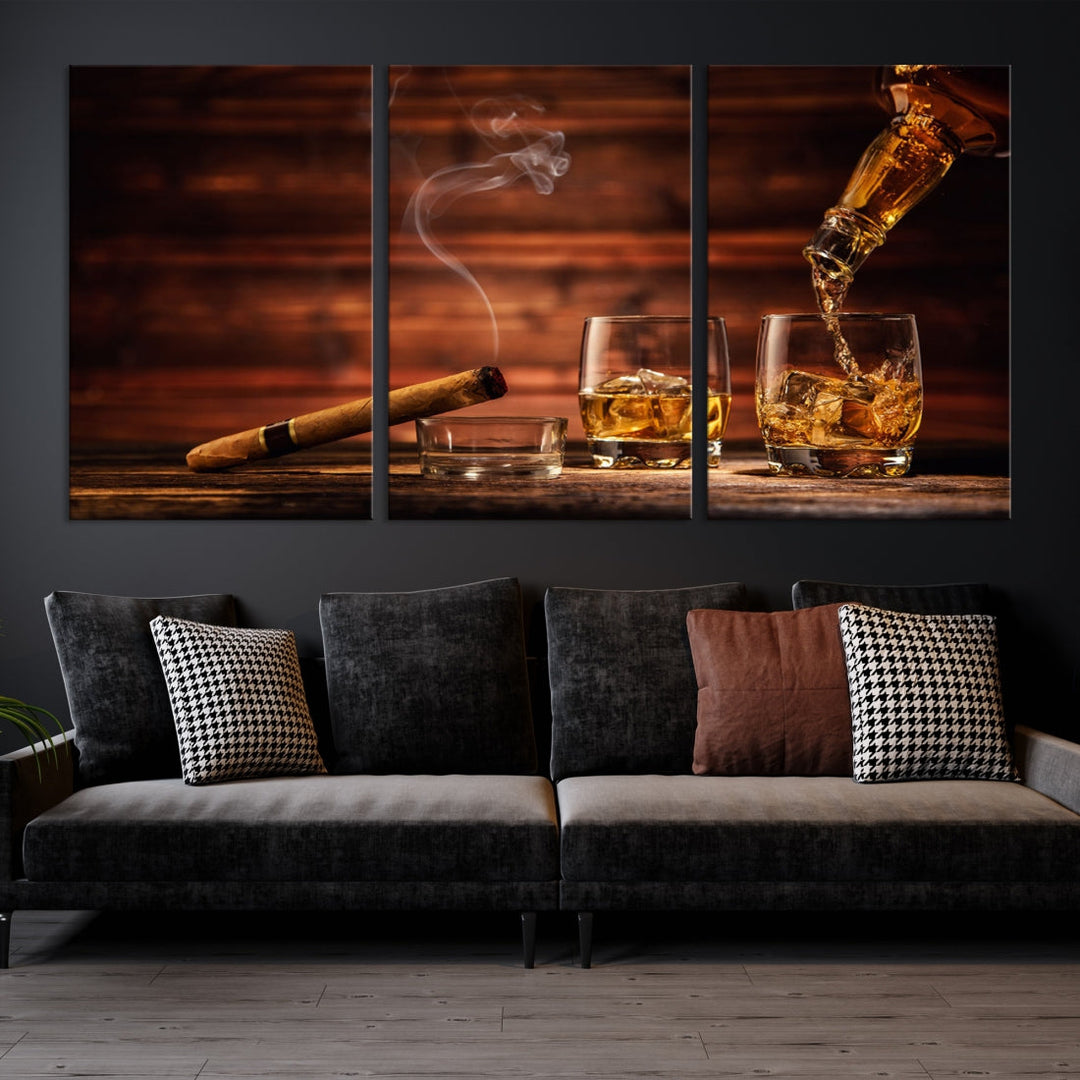 Whiskey Wall Art Canvas Print Home Decor Whiskey Cuban Cigar Bourbon Art Print