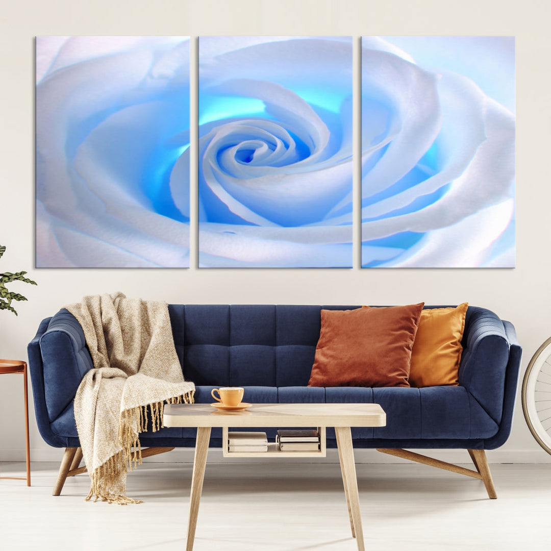 White Blue Rose Large Flower Wall Art Canvas Print Nursery Wall Decor