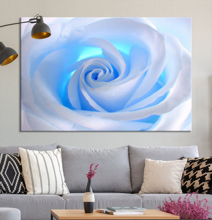 White Blue Rose Large Flower Wall Art Canvas Print Nursery Wall Decor