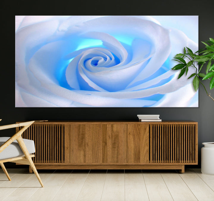 White Blue Rose Large Flower Wall Art Canvas Print Nursery Wall Decor