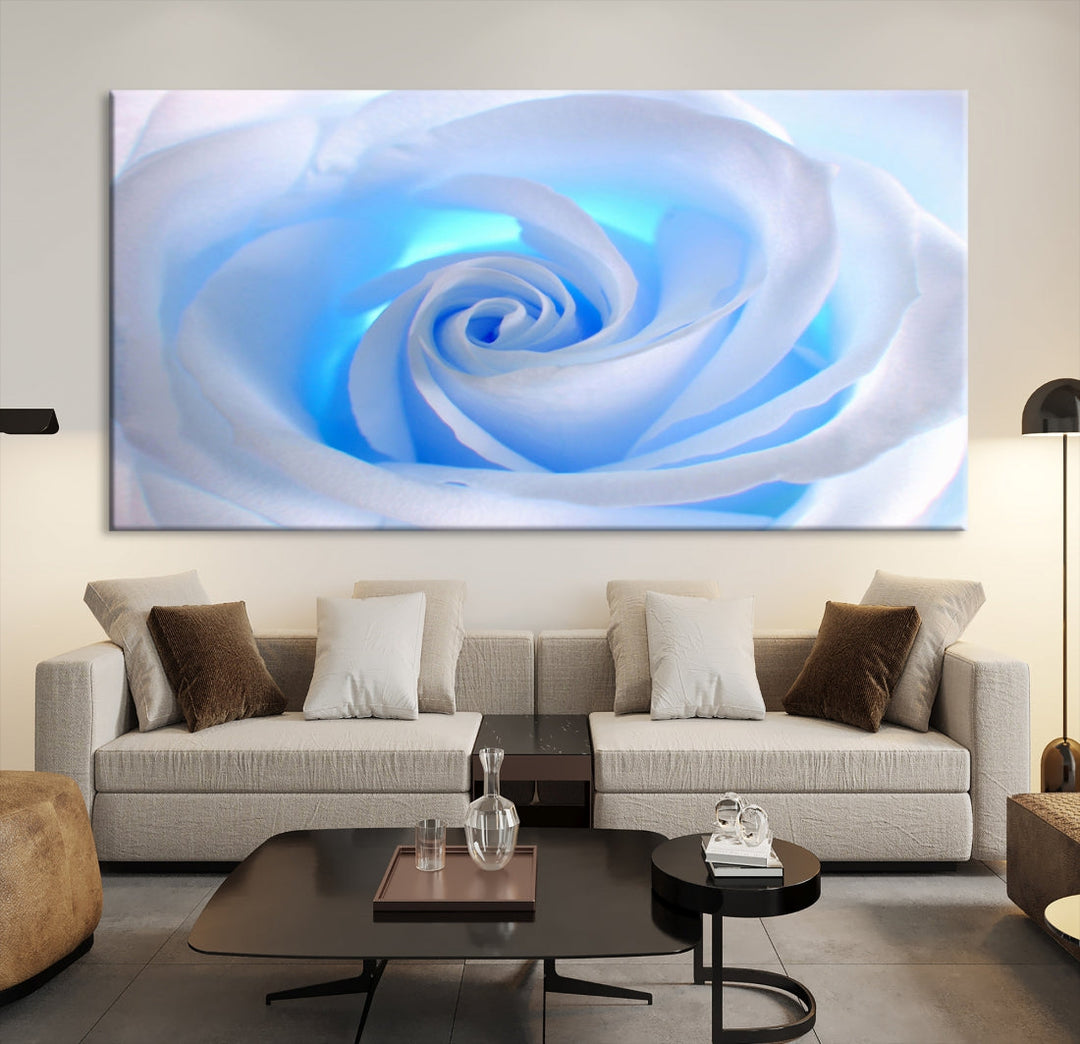 White Blue Rose Large Flower Wall Art Canvas Print Nursery Wall Decor