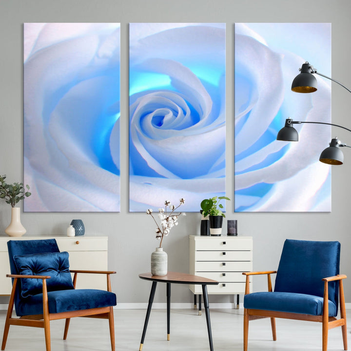 White Blue Rose Large Flower Wall Art Canvas Print Nursery Wall Decor