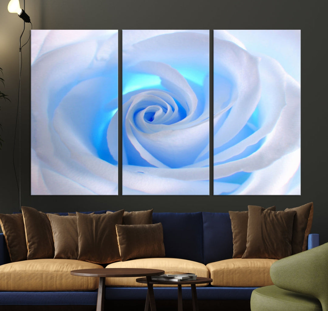 White Blue Rose Large Flower Wall Art Canvas Print Nursery Wall Decor