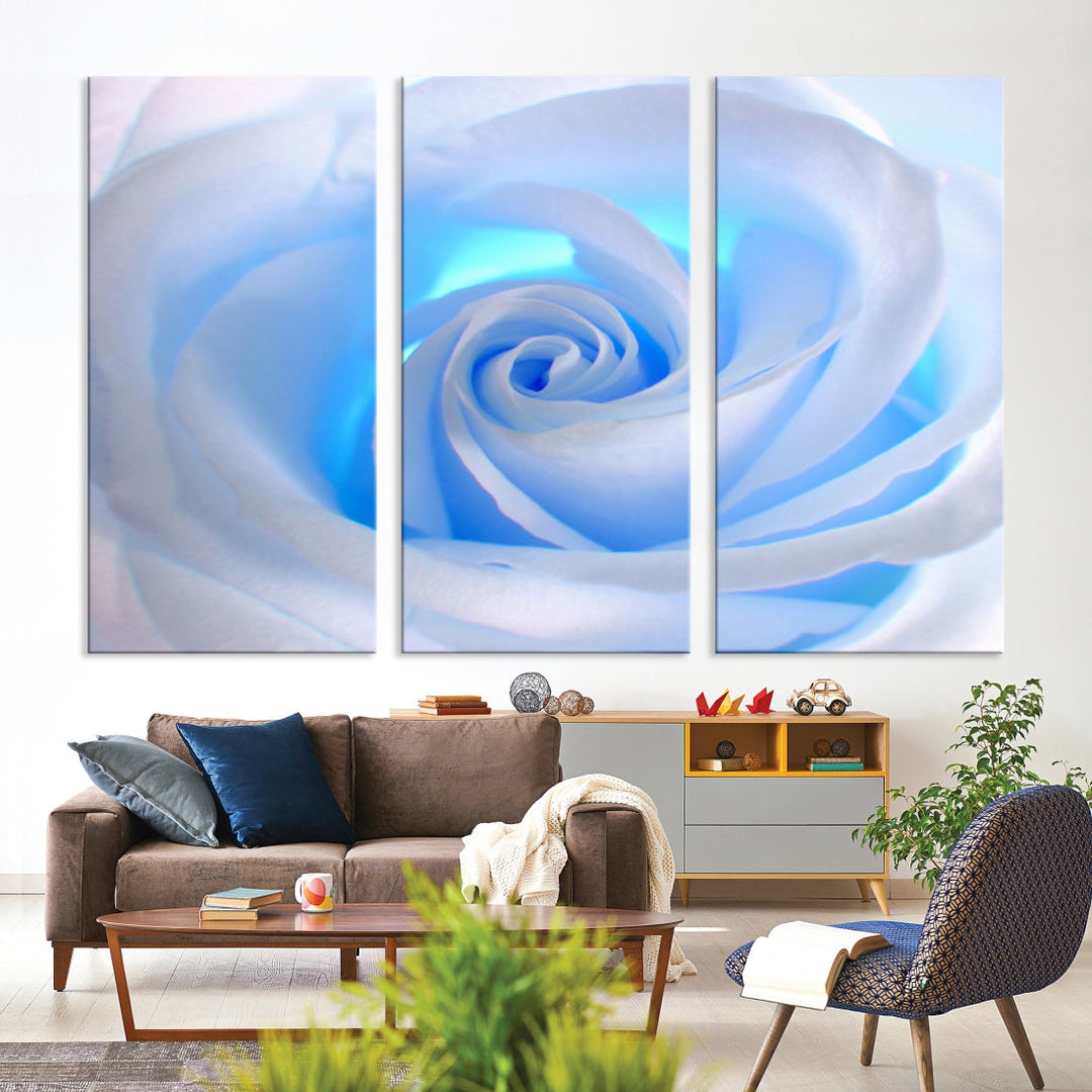 White Blue Rose Large Flower Wall Art Canvas Print Nursery Wall Decor