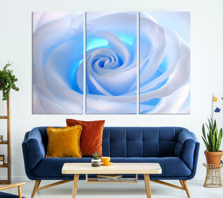 White Blue Rose Large Flower Wall Art Canvas Print Nursery Wall Decor