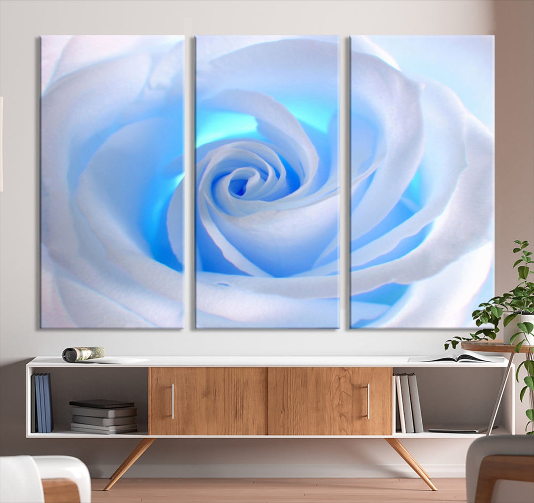 White Blue Rose Large Flower Wall Art Canvas Print Nursery Wall Decor