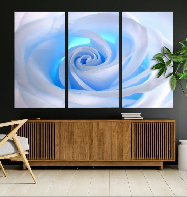 White Blue Rose Large Flower Wall Art Canvas Print Nursery Wall Decor