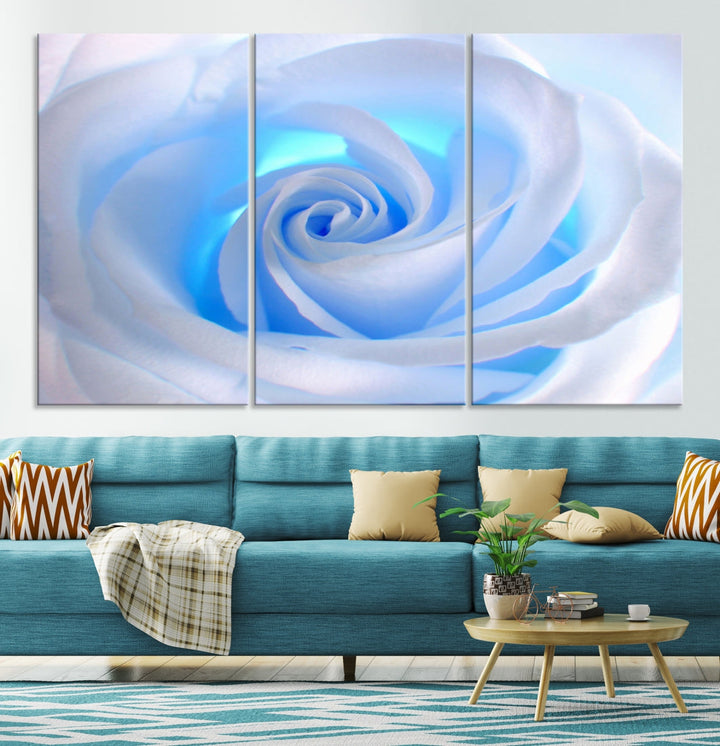 White Blue Rose Large Flower Wall Art Canvas Print Nursery Wall Decor