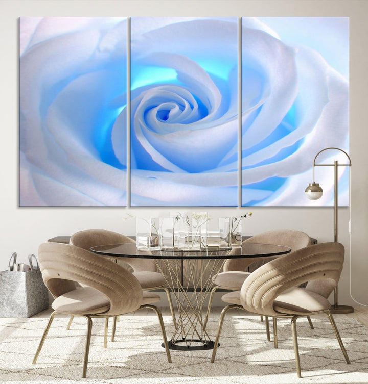 White Blue Rose Large Flower Wall Art Canvas Print Nursery Wall Decor