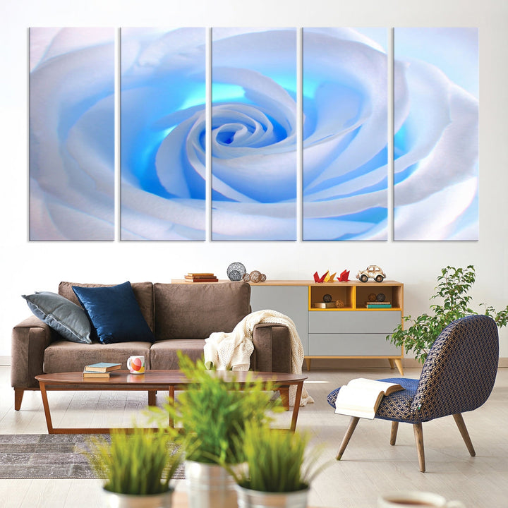 White Blue Rose Large Flower Wall Art Canvas Print Nursery Wall Decor