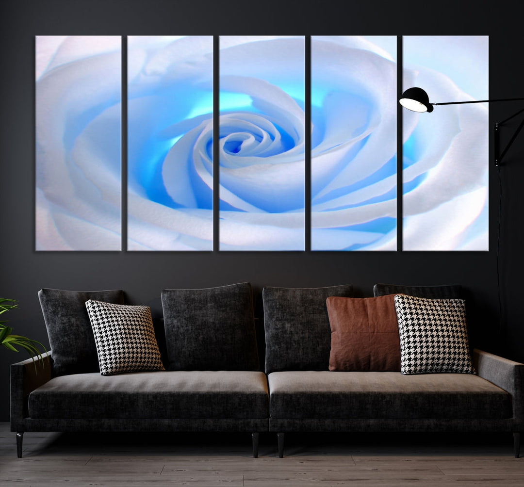 White Blue Rose Large Flower Wall Art Canvas Print Nursery Wall Decor