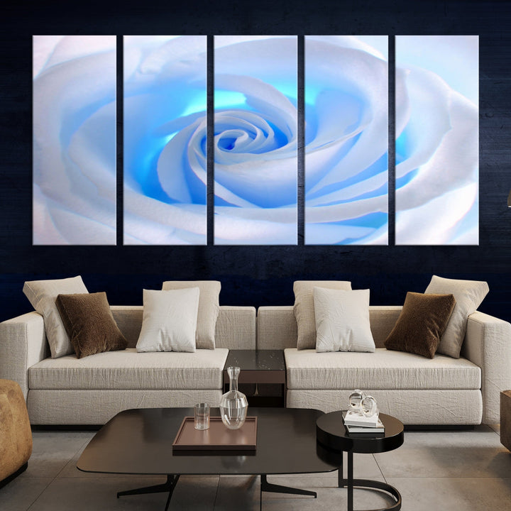 White Blue Rose Large Flower Wall Art Canvas Print Nursery Wall Decor