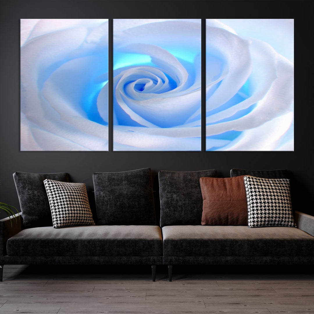 White Blue Rose Large Flower Wall Art Canvas Print Nursery Wall Decor