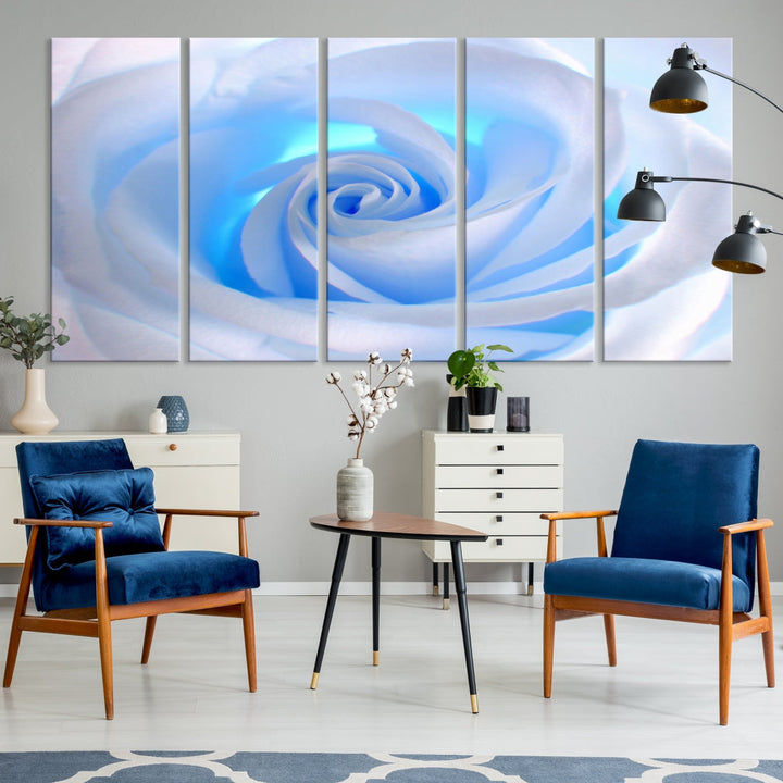 White Blue Rose Large Flower Wall Art Canvas Print Nursery Wall Decor