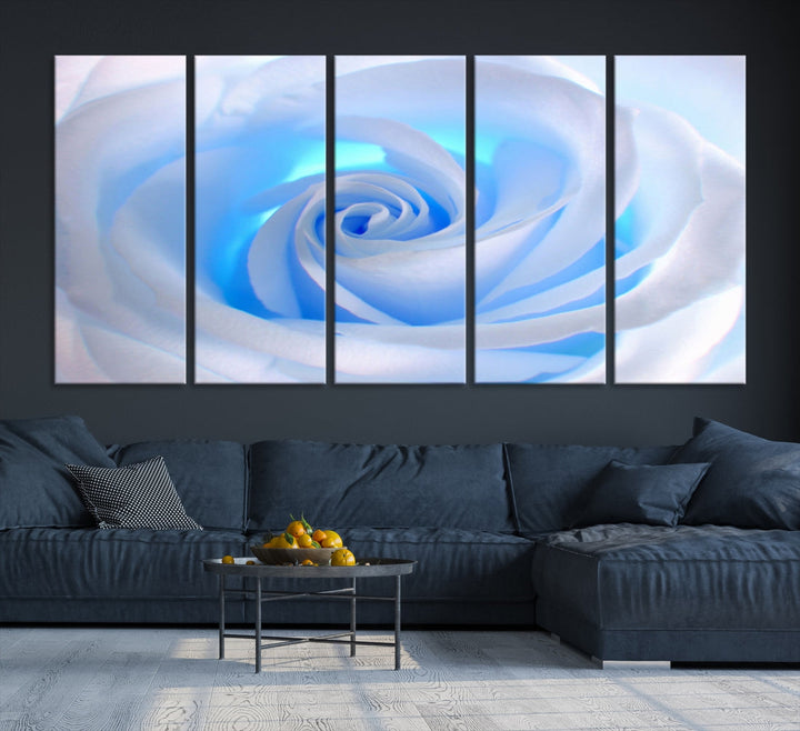 White Blue Rose Large Flower Wall Art Canvas Print Nursery Wall Decor