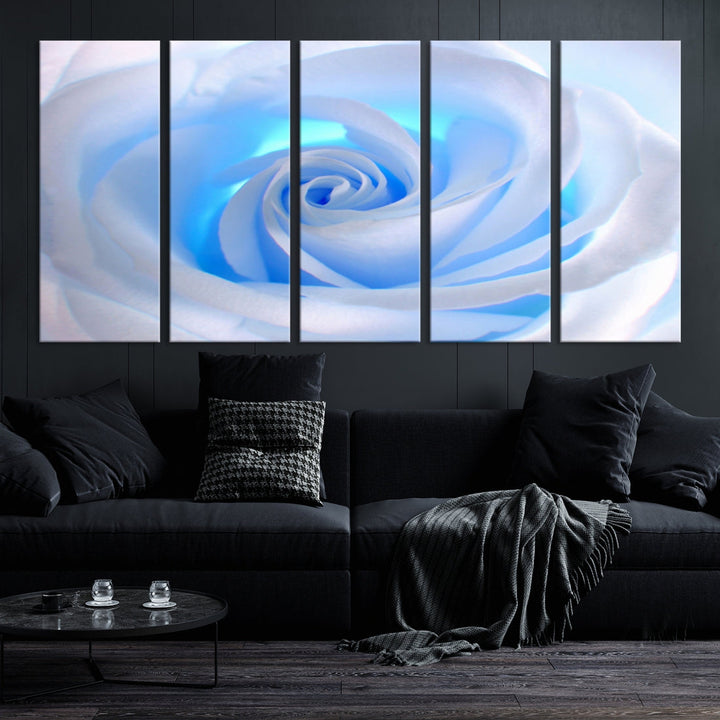 White Blue Rose Large Flower Wall Art Canvas Print Nursery Wall Decor