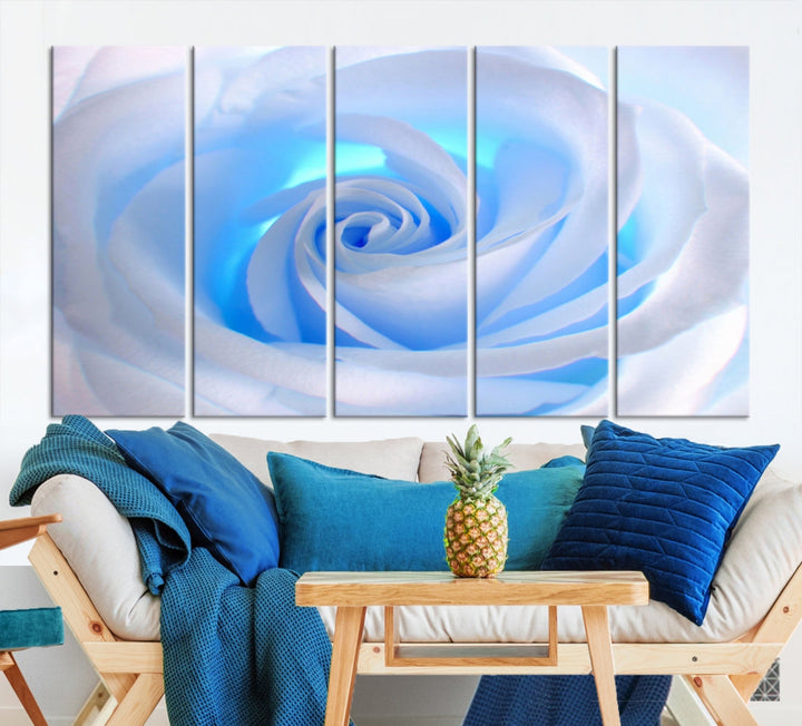 White Blue Rose Large Flower Wall Art Canvas Print Nursery Wall Decor