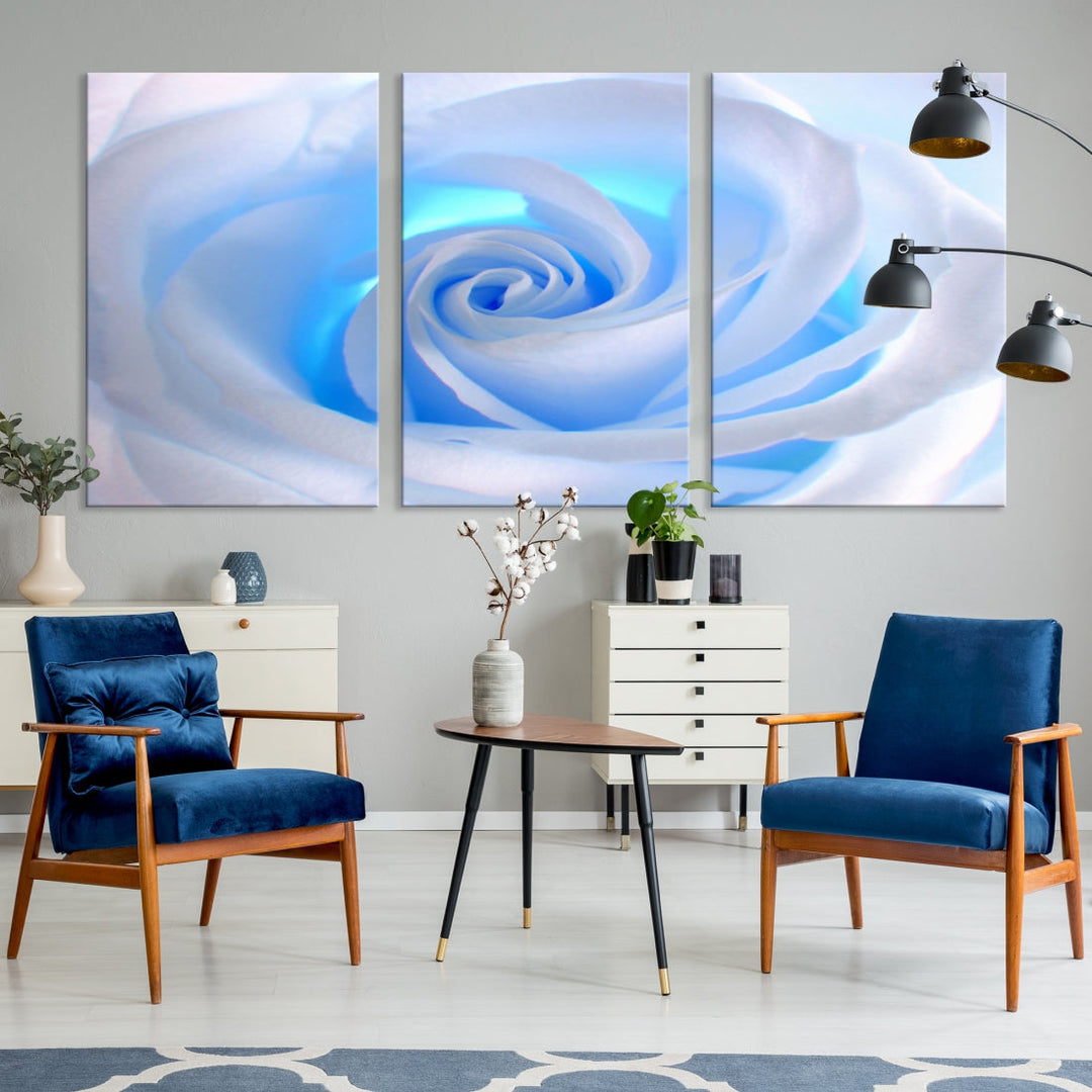 White Blue Rose Large Flower Wall Art Canvas Print Nursery Wall Decor