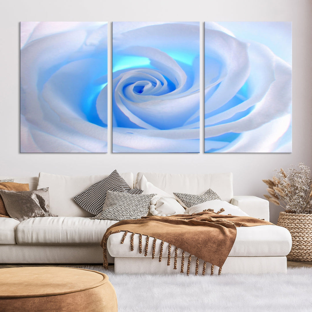 White Blue Rose Large Flower Wall Art Canvas Print Nursery Wall Decor