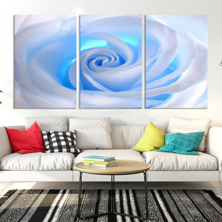 White Blue Rose Large Flower Wall Art Canvas Print Nursery Wall Decor