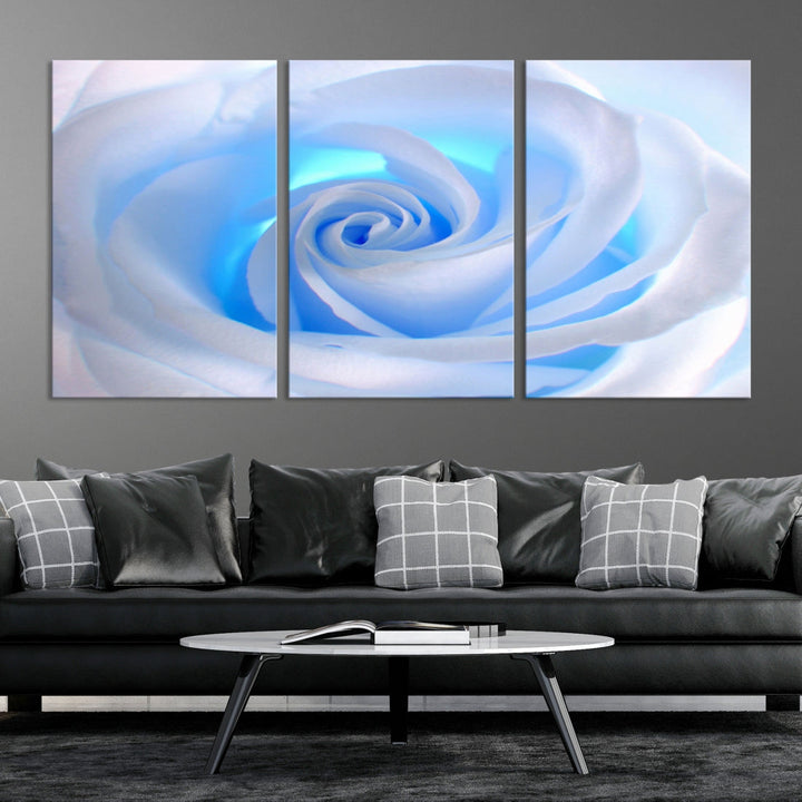 White Blue Rose Large Flower Wall Art Canvas Print Nursery Wall Decor