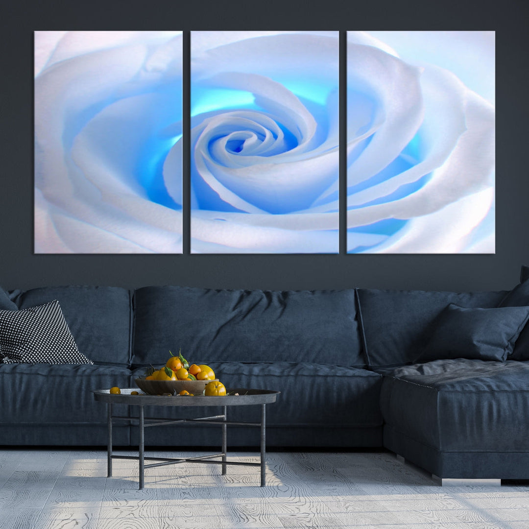 White Blue Rose Large Flower Wall Art Canvas Print Nursery Wall Decor