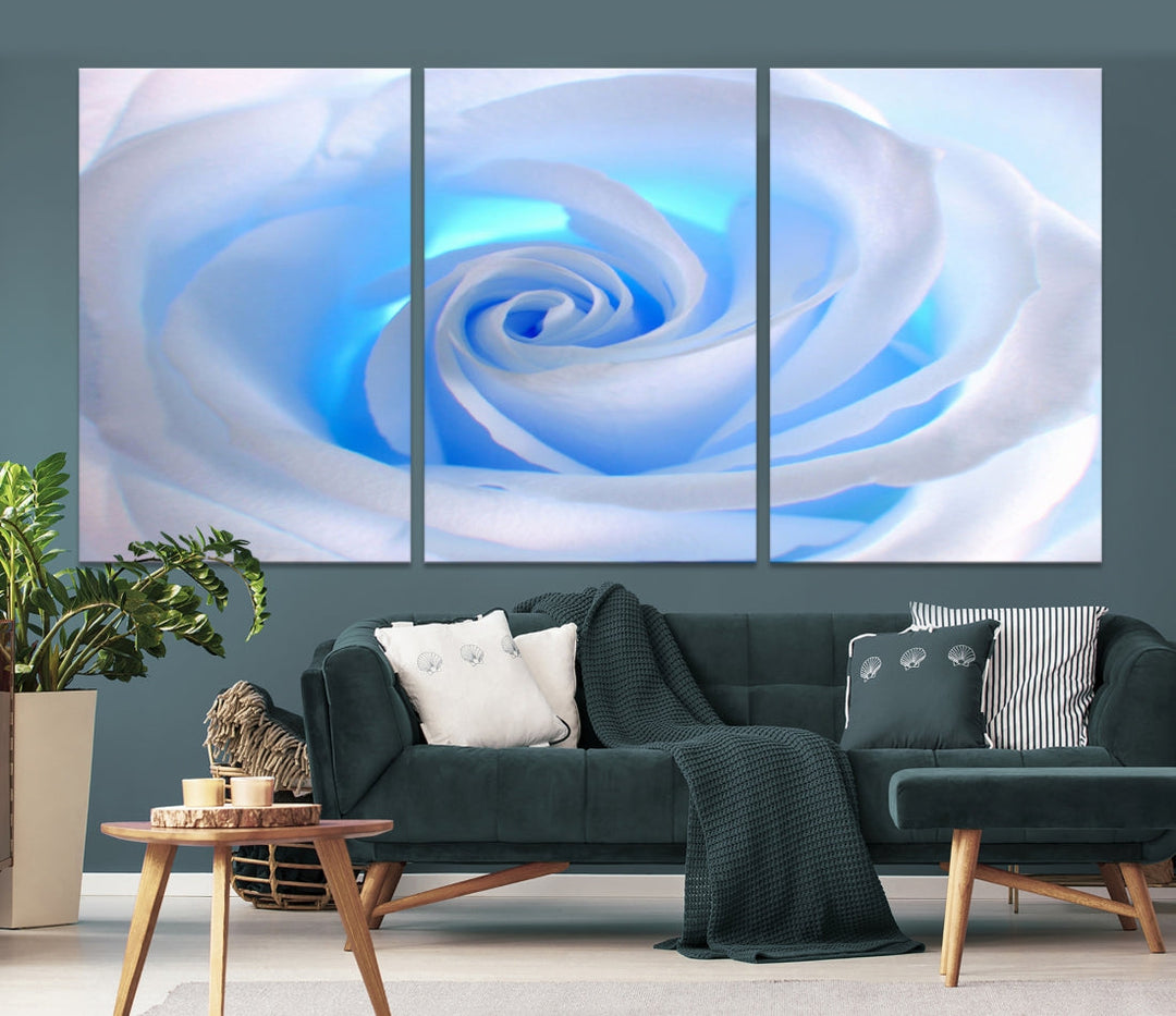 White Blue Rose Large Flower Wall Art Canvas Print Nursery Wall Decor