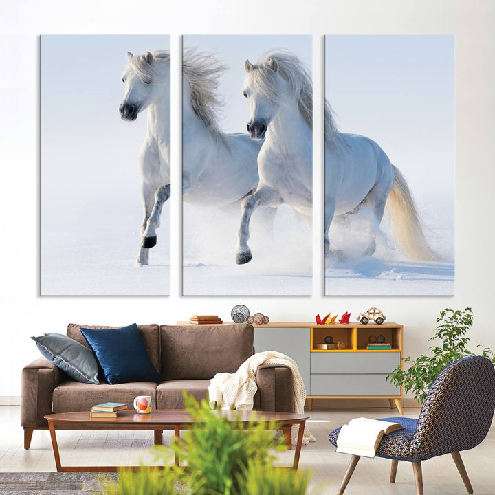 White Horses Wall Art Canvas