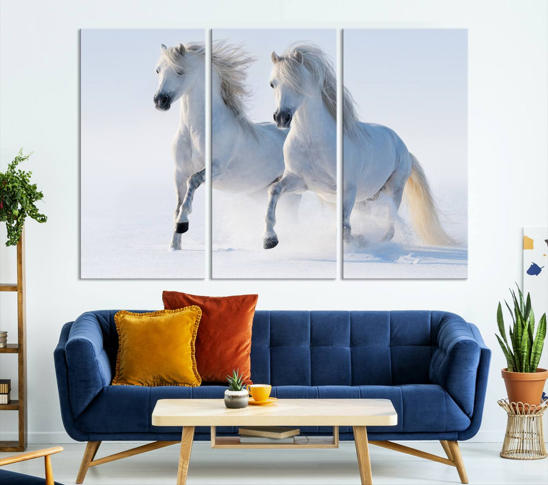 White Horses Wall Art Canvas