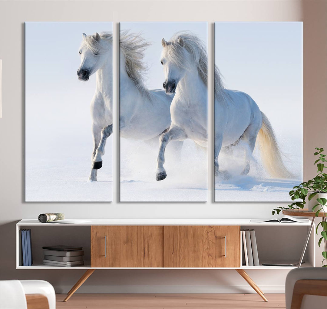 White Horses Wall Art Canvas