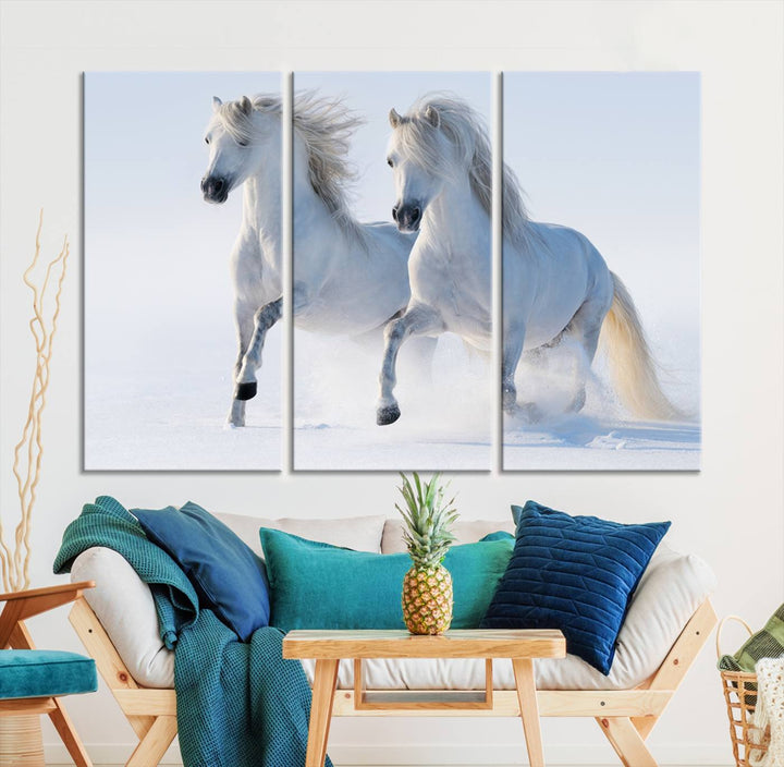 White Horses Wall Art Canvas