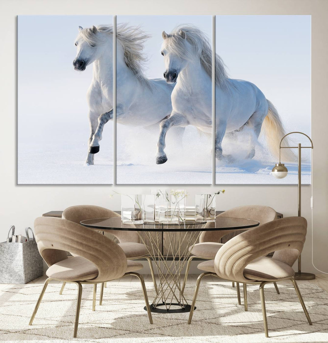 White Horses Wall Art Canvas