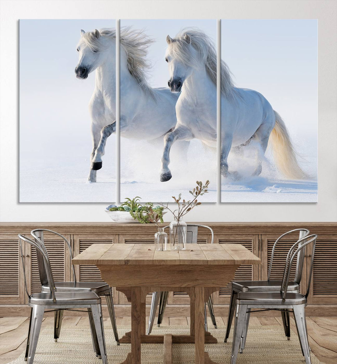 White Horses Wall Art Canvas