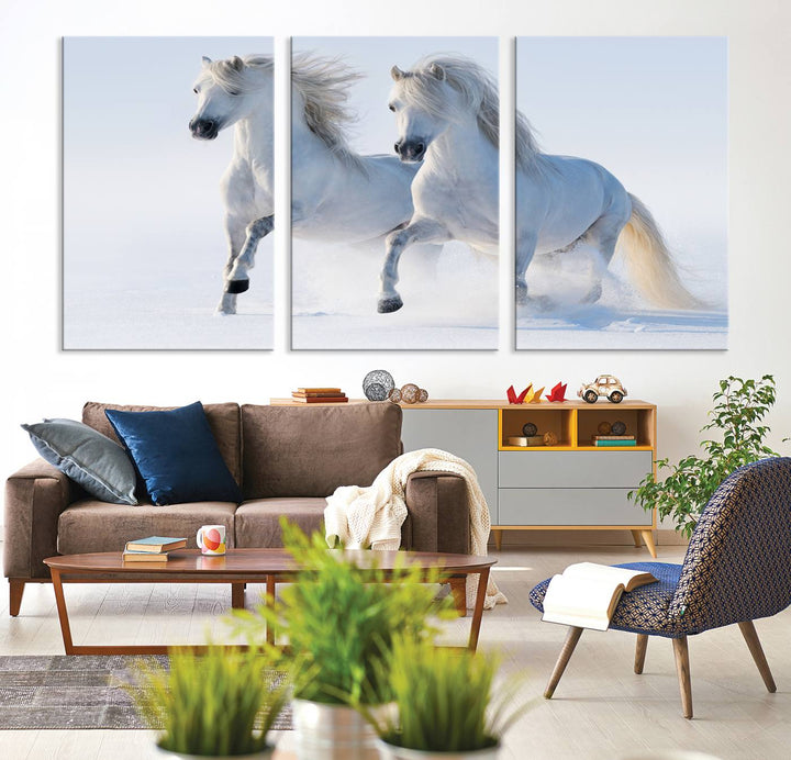 White Horses Wall Art Canvas