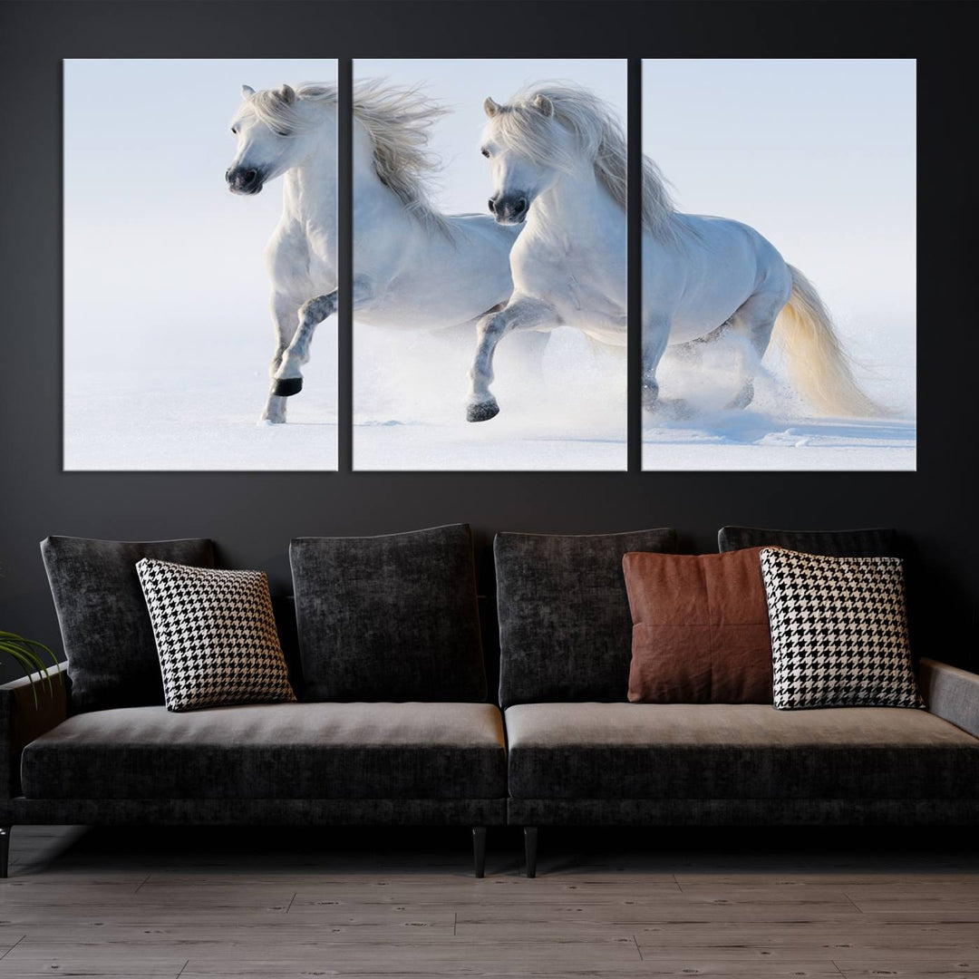 White Horses Wall Art Canvas