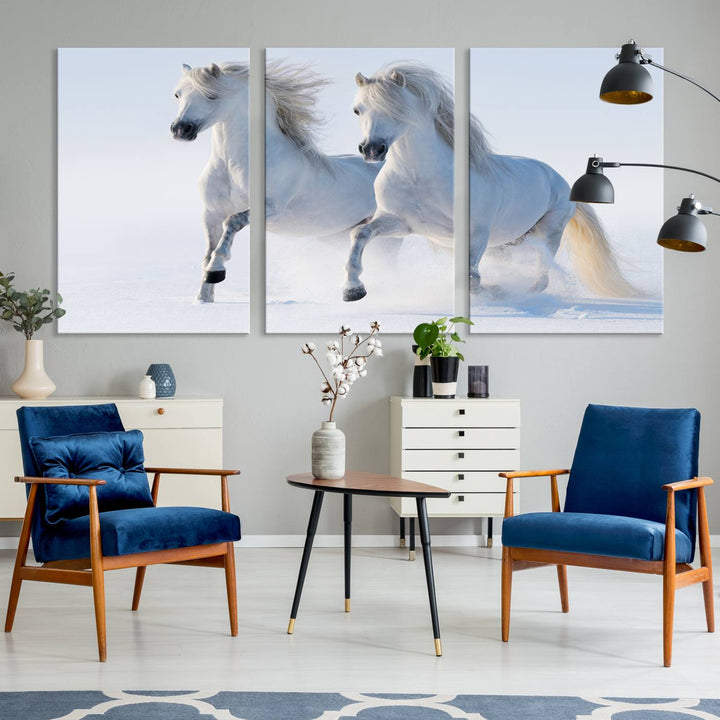 White Horses Wall Art Canvas