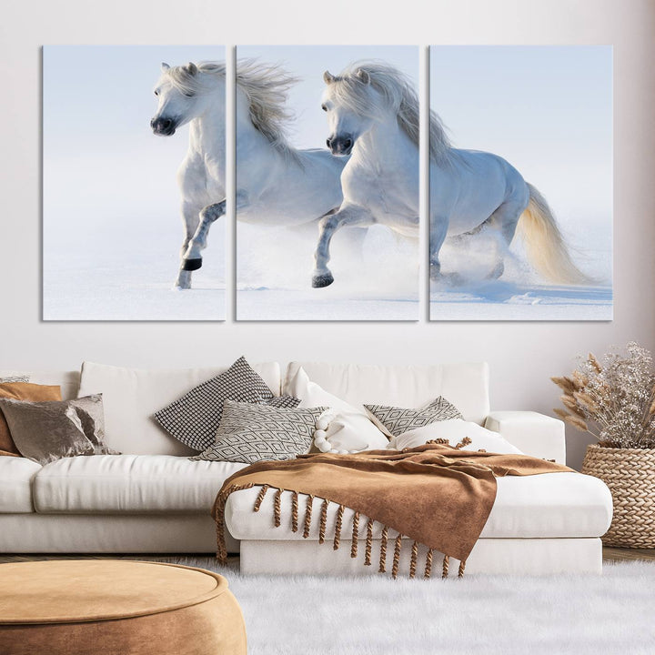 White Horses Wall Art Canvas