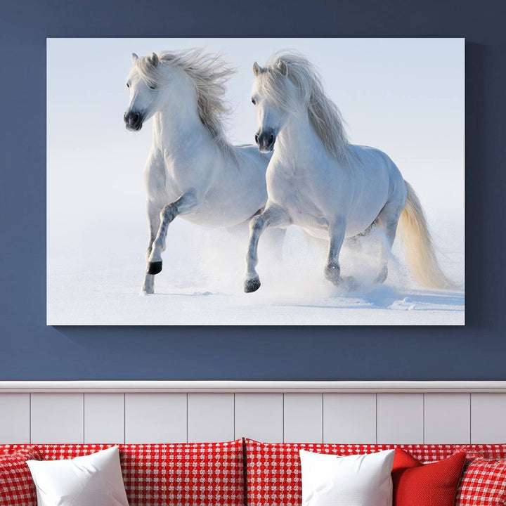 White Horses Wall Art Canvas