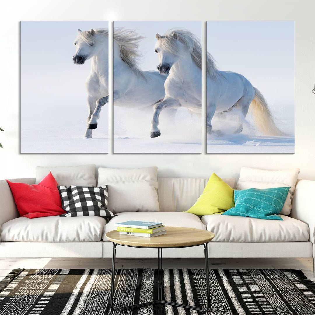 White Horses Wall Art Canvas