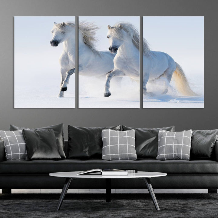 White Horses Wall Art Canvas