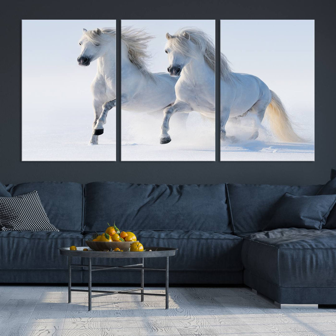 White Horses Wall Art Canvas