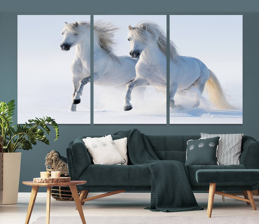 White Horses Wall Art Canvas