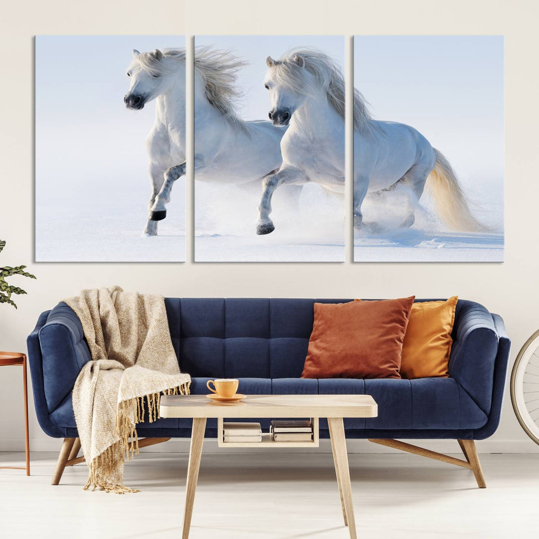 White Horses Wall Art Canvas