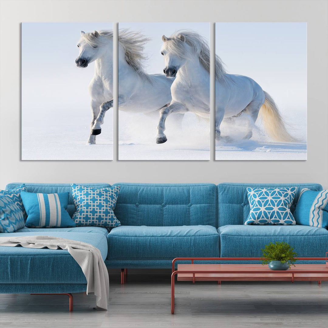 White Horses Wall Art Canvas