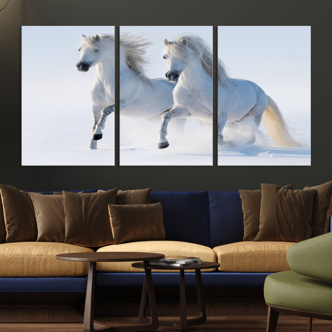 White Horses Wall Art Canvas