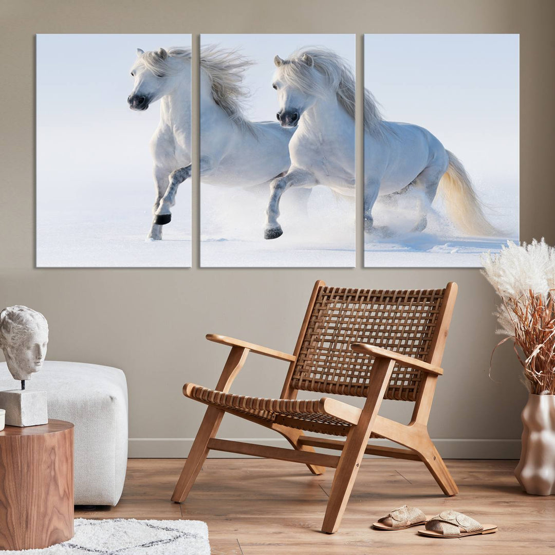 White Horses Wall Art Canvas