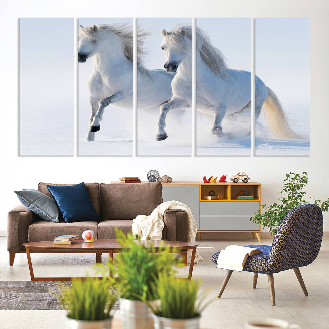 White Horses Wall Art Canvas